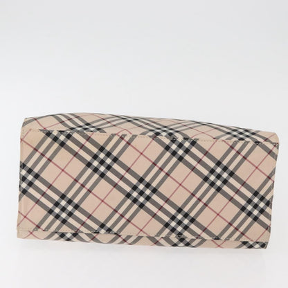 Burberry BURBERRY Nova Check Blue Label Hand Bag Nylon Beige Silver Authentic bs34396