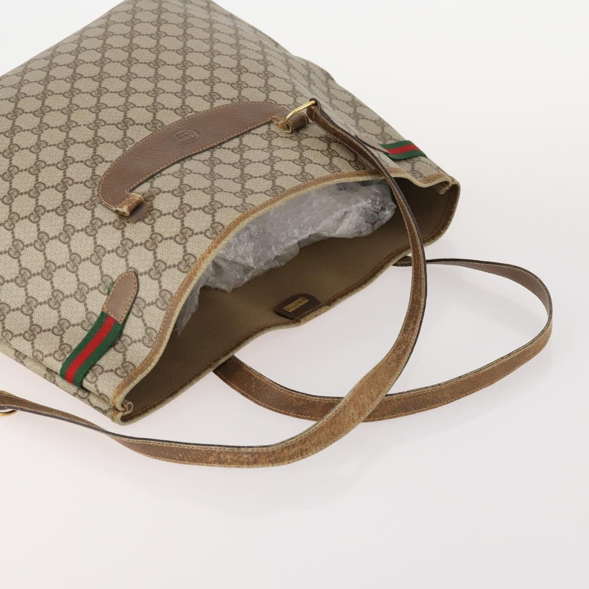 Gucci GUCCI GG Plus Supreme Web Sherry Line Tote Bag PVC 3 Set Beige Red Authentic BSZ437