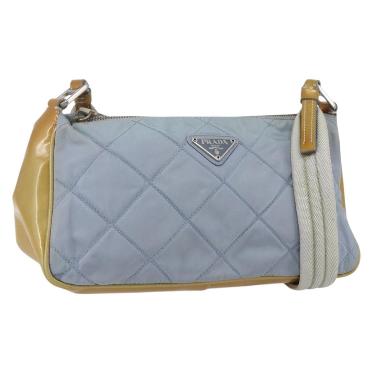 Prada PRADA Shoulder Bag Nylon Enamel Light Blue Silver Authentic 160526