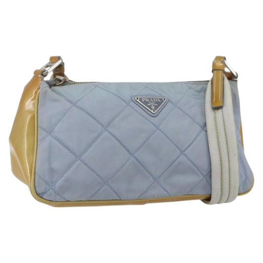 Prada PRADA Shoulder Bag Nylon Enamel Light Blue Silver Authentic 160526
