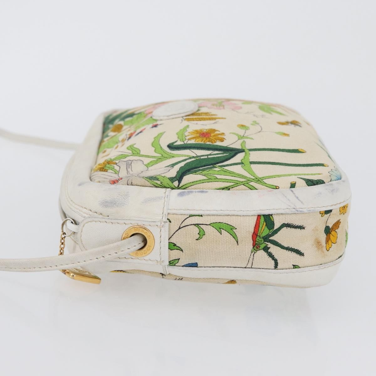 Gucci GUCCI Flora Shoulder Bag Canvas Leather White Gold 007 14 0068 Authentic fm5083