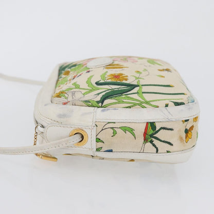 Gucci GUCCI Flora Shoulder Bag Canvas Leather White Gold 007 14 0068 Authentic fm5083
