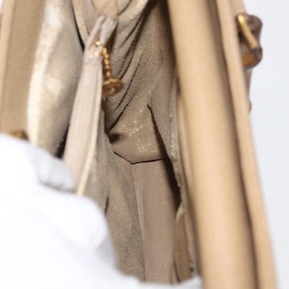 Gucci GUCCI Bamboo Hand Bag Suede Beige Gold 002.0260 Authentic ep14510