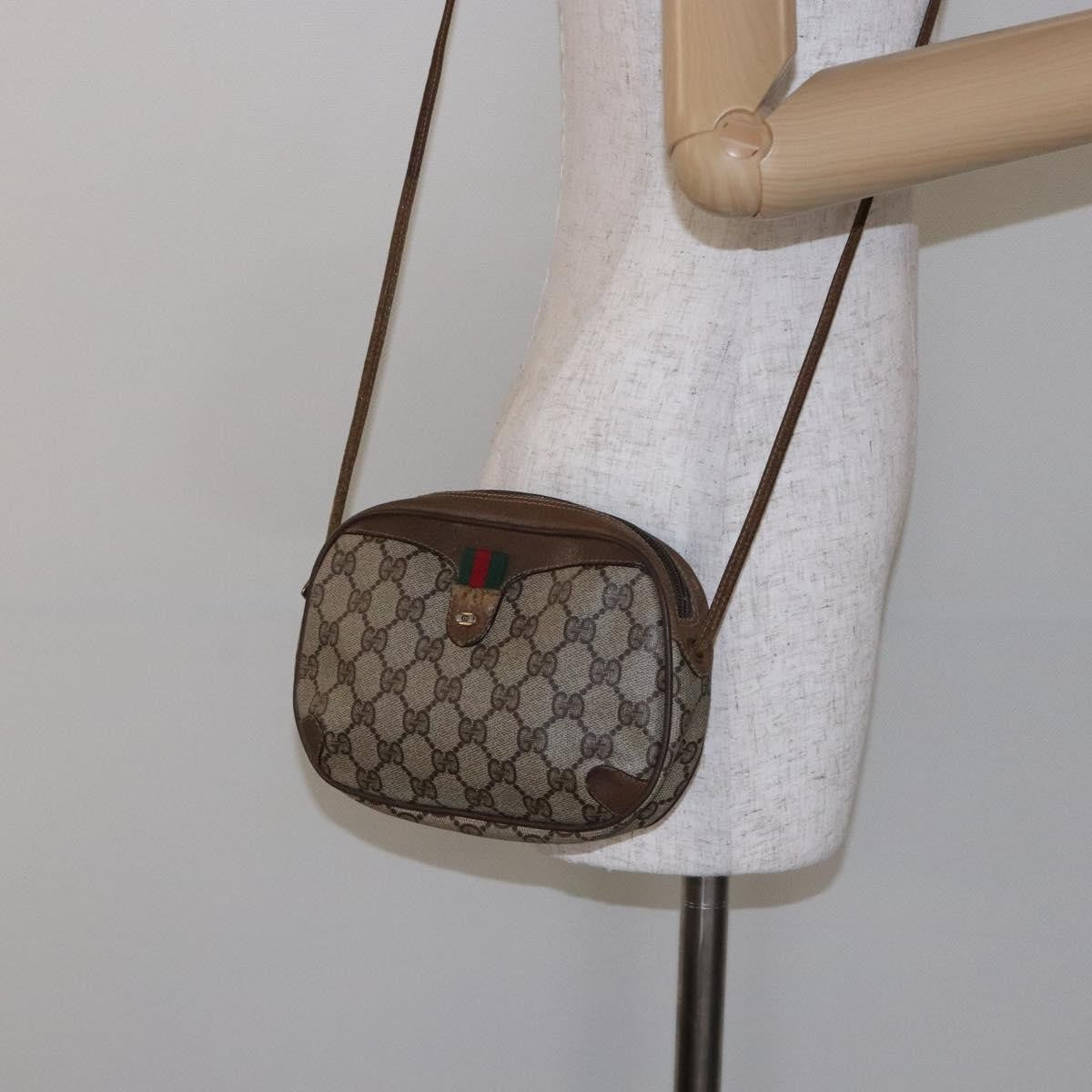 Gucci GUCCI GG Supreme Web Sherry Line Shoulder Bag PVC Beige 89 02 066 Authentic 133869