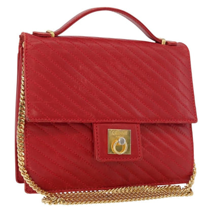 Celine CELINE Chain Shoulder Bag Leather 2way Red Gold Authentic BA13005