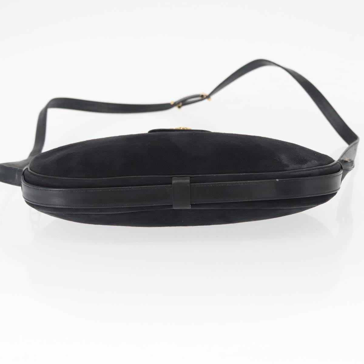 Dior Christian Dior Shoulder Bag Suede Black Gold Authentic 157242