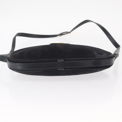 Dior Christian Dior Shoulder Bag Suede Black Gold Authentic 157242