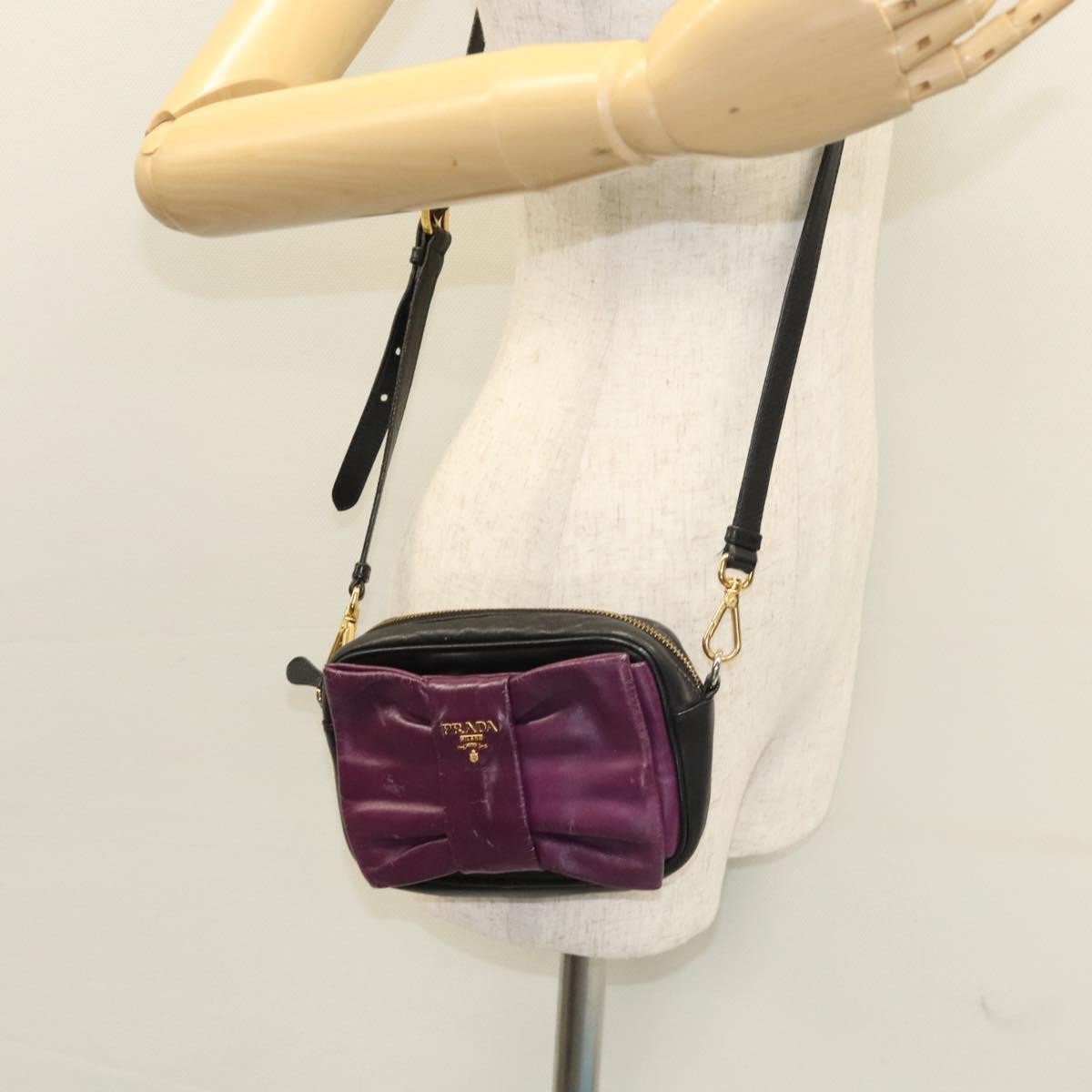Prada PRADA ribbon Shoulder Bag Leather Purple Gold Authentic 116078