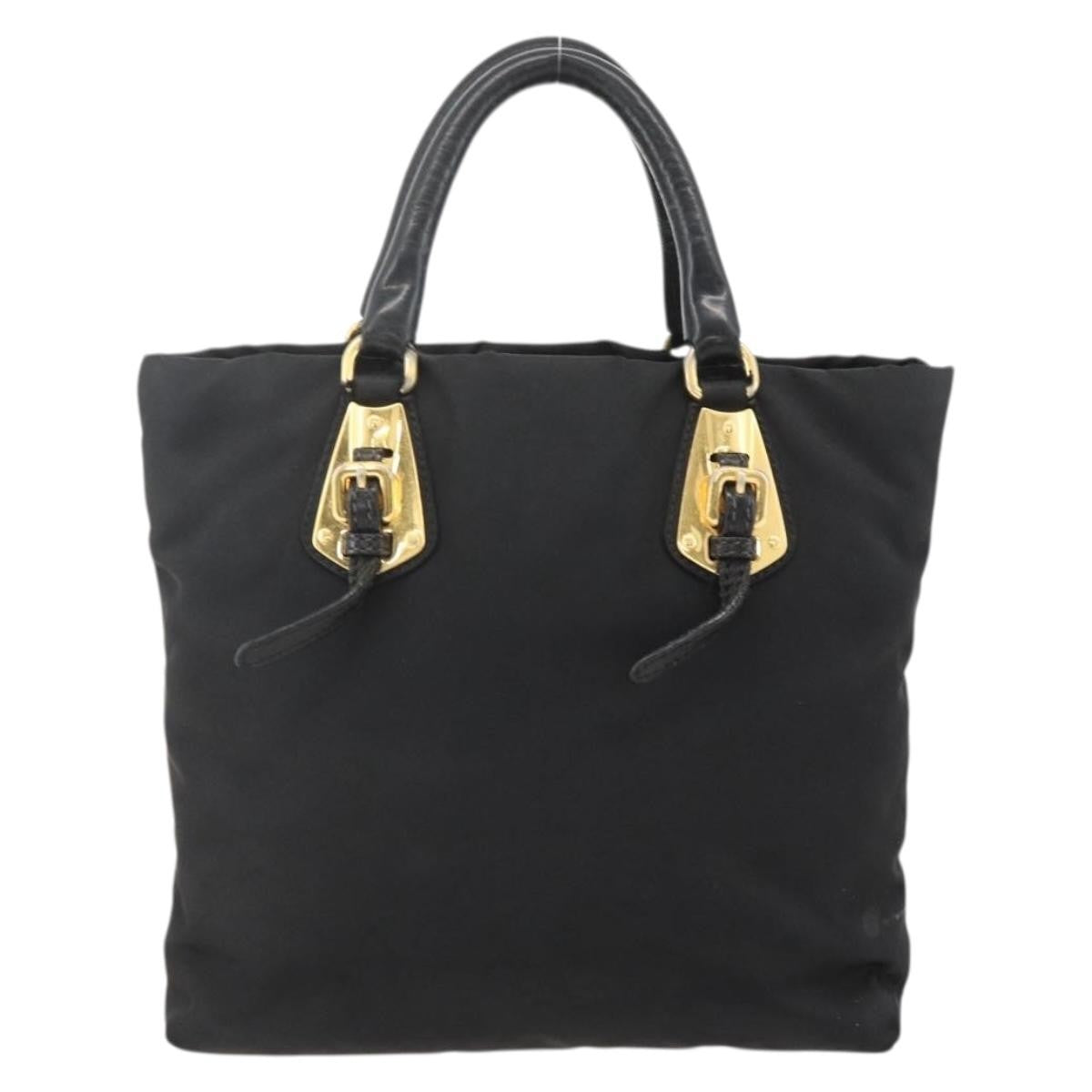 Prada PRADA Hand Bag Nylon Black Gold Authentic 175270