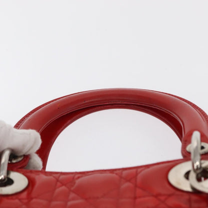 Dior Christian Dior Canage Hand Bag Patent leather Red Silver Authentic 162851