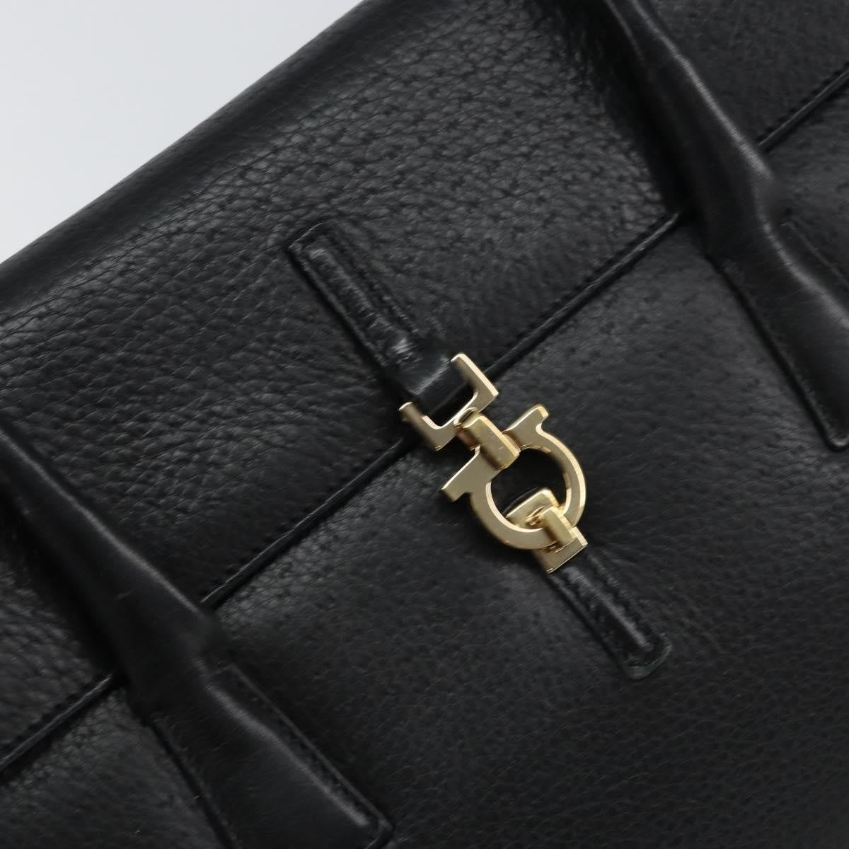 Salvatore Ferragamo Salvatore Ferragamo Gancini Hand Bag Leather Black Gold Authentic 157314
