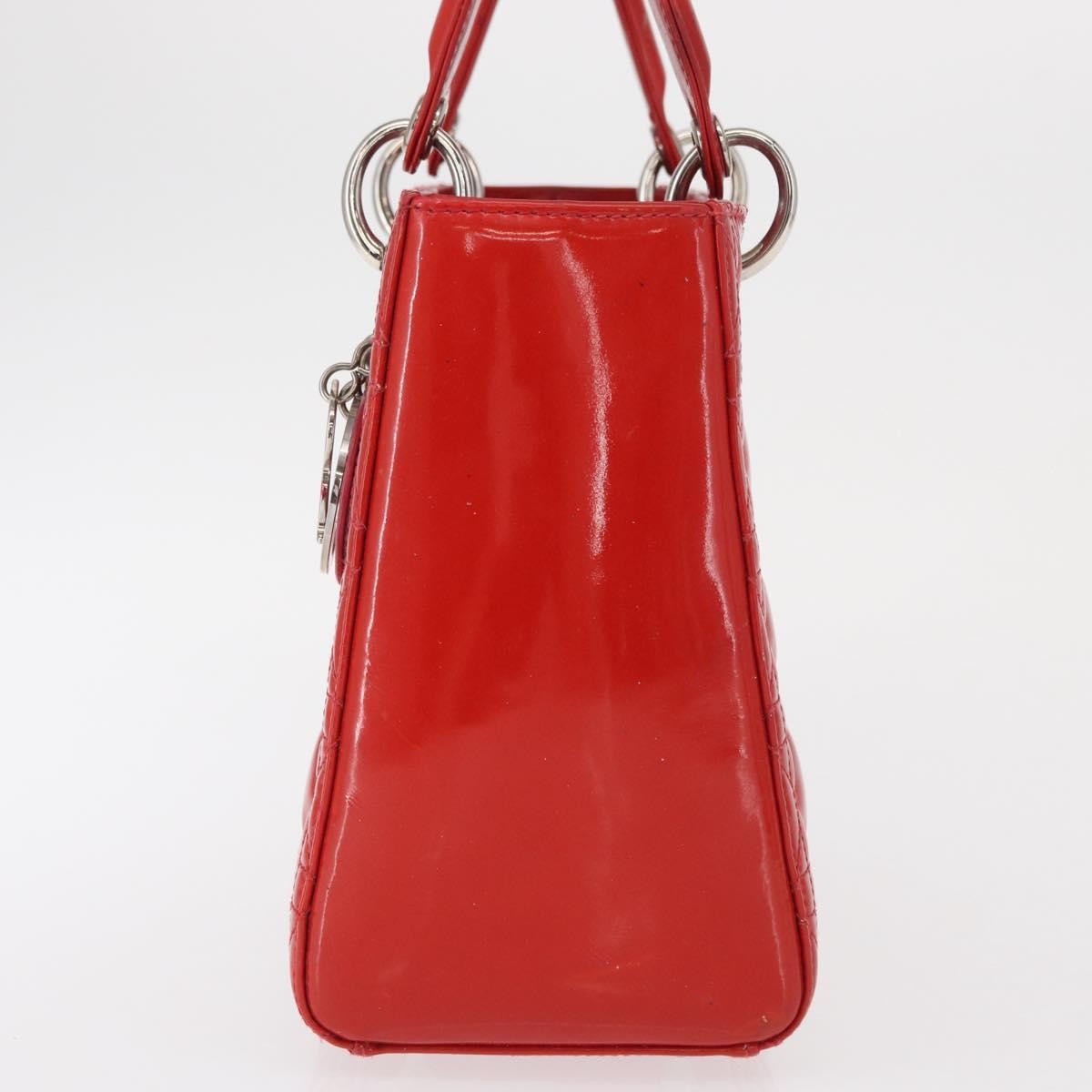 Dior Christian Dior Canage Hand Bag Patent leather Red Silver Authentic 162851