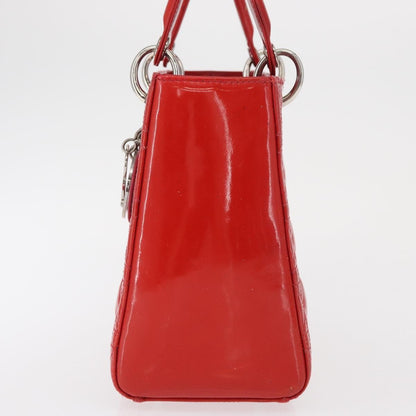 Dior Christian Dior Canage Hand Bag Patent leather Red Silver Authentic 162851