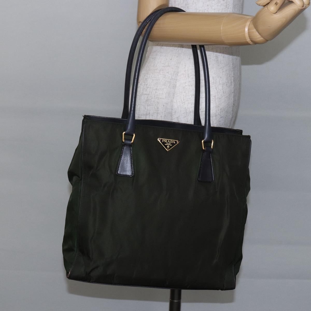 Prada PRADA Tote Bag Nylon Khaki Gold Authentic 148282