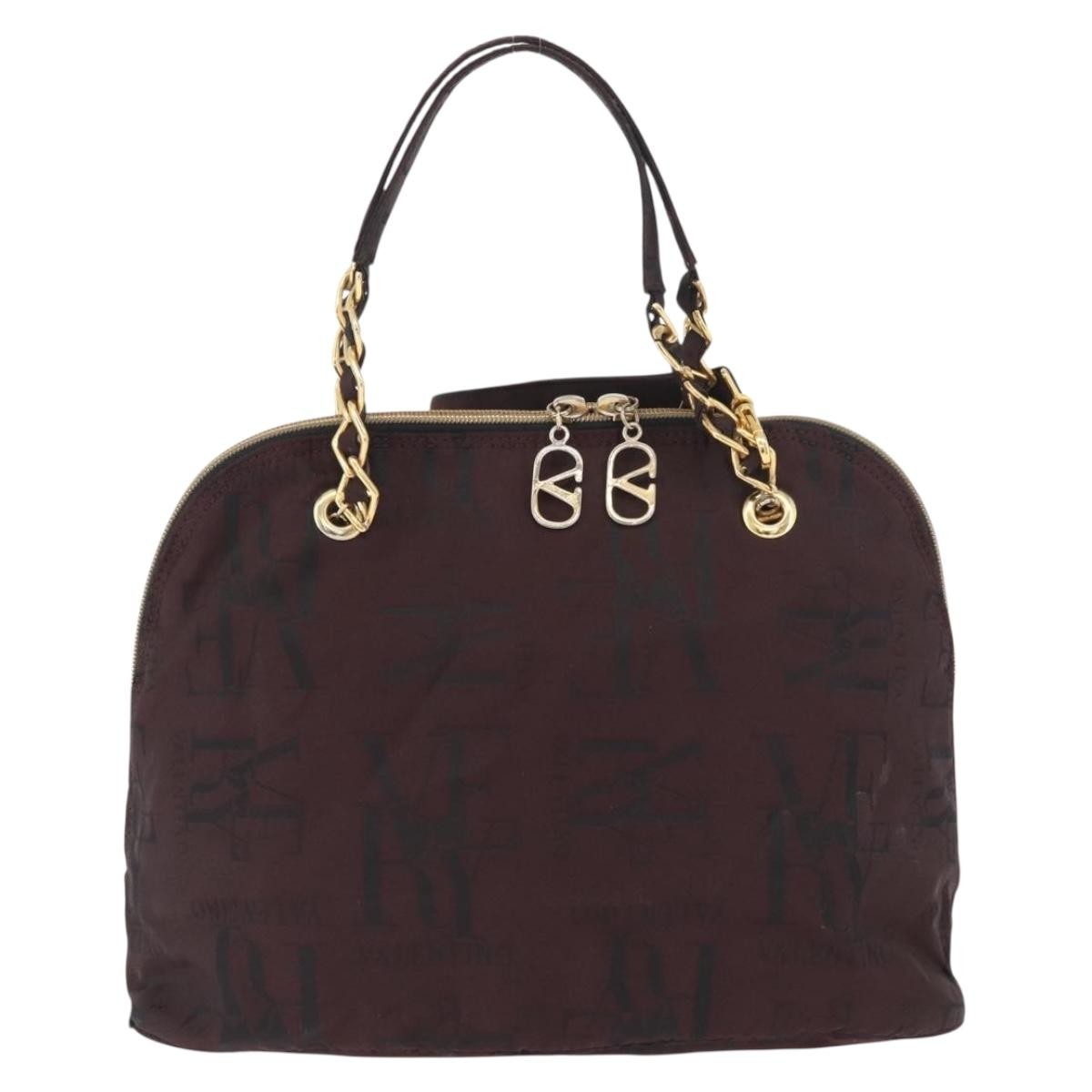 Valentino VALENTINO Chain Hand Bag Nylon 2way Bordeaux Gold Authentic bs34111