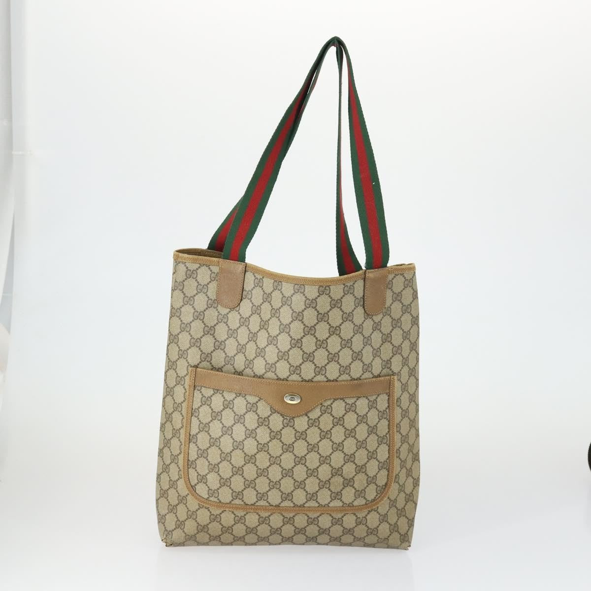 Gucci GUCCI GG Supreme Web Sherry Line Tote Bag PVC 5 Set Beige Red Authentic mr1849