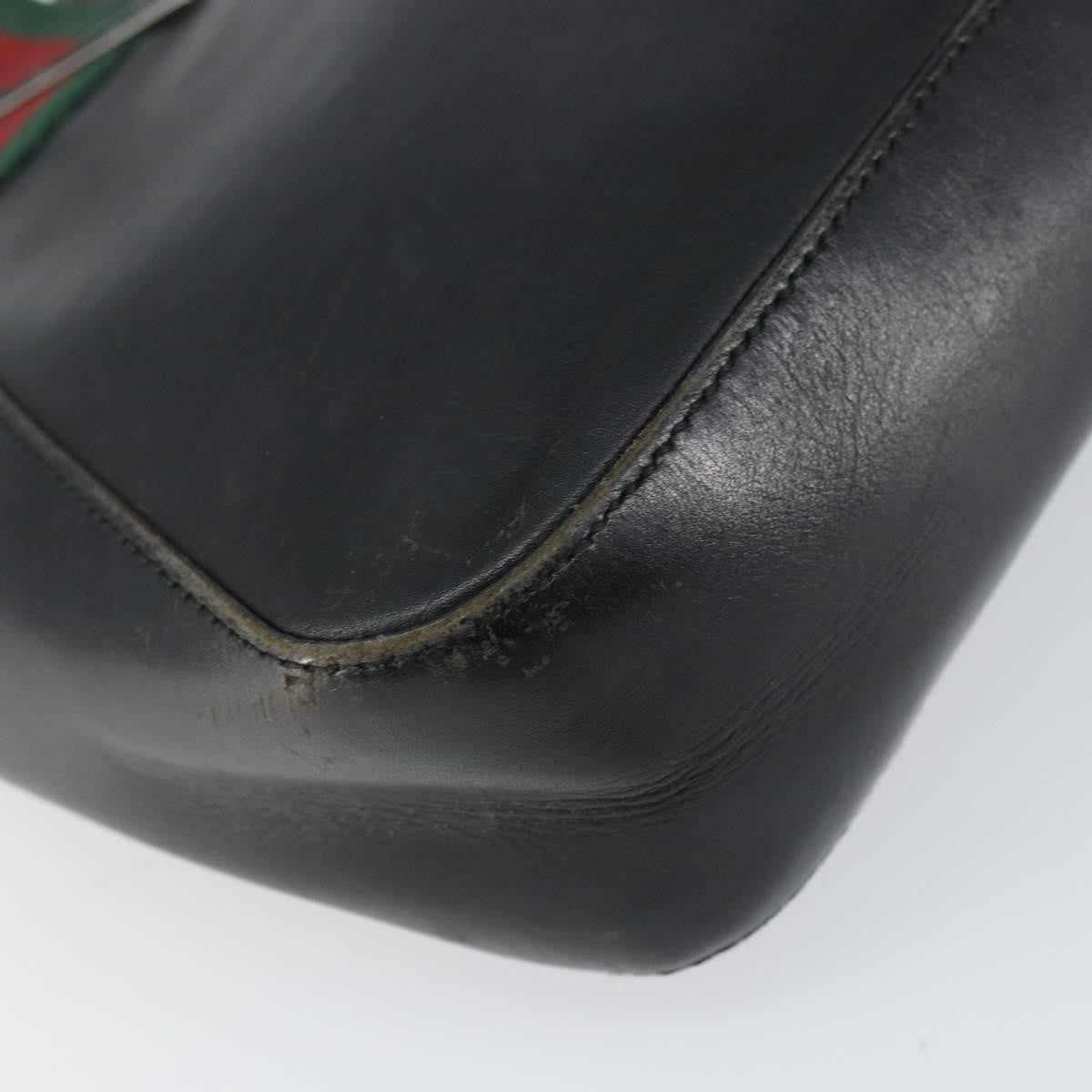 Gucci GUCCI Web Sherry Line Hand Bag Leather Black Silver 73984 Authentic 158386