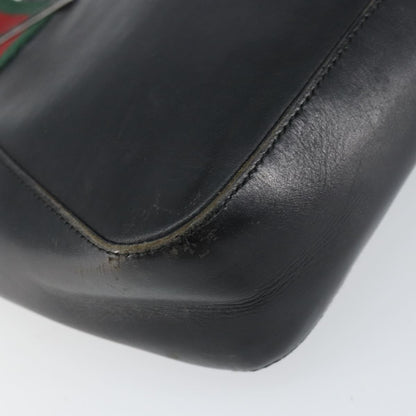Gucci GUCCI Web Sherry Line Hand Bag Leather Black Silver 73984 Authentic 158386