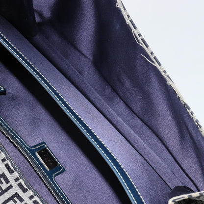 Fendi FENDI Zucchino Canvas Shoulder Bag Navy Silver Authentic 182201V