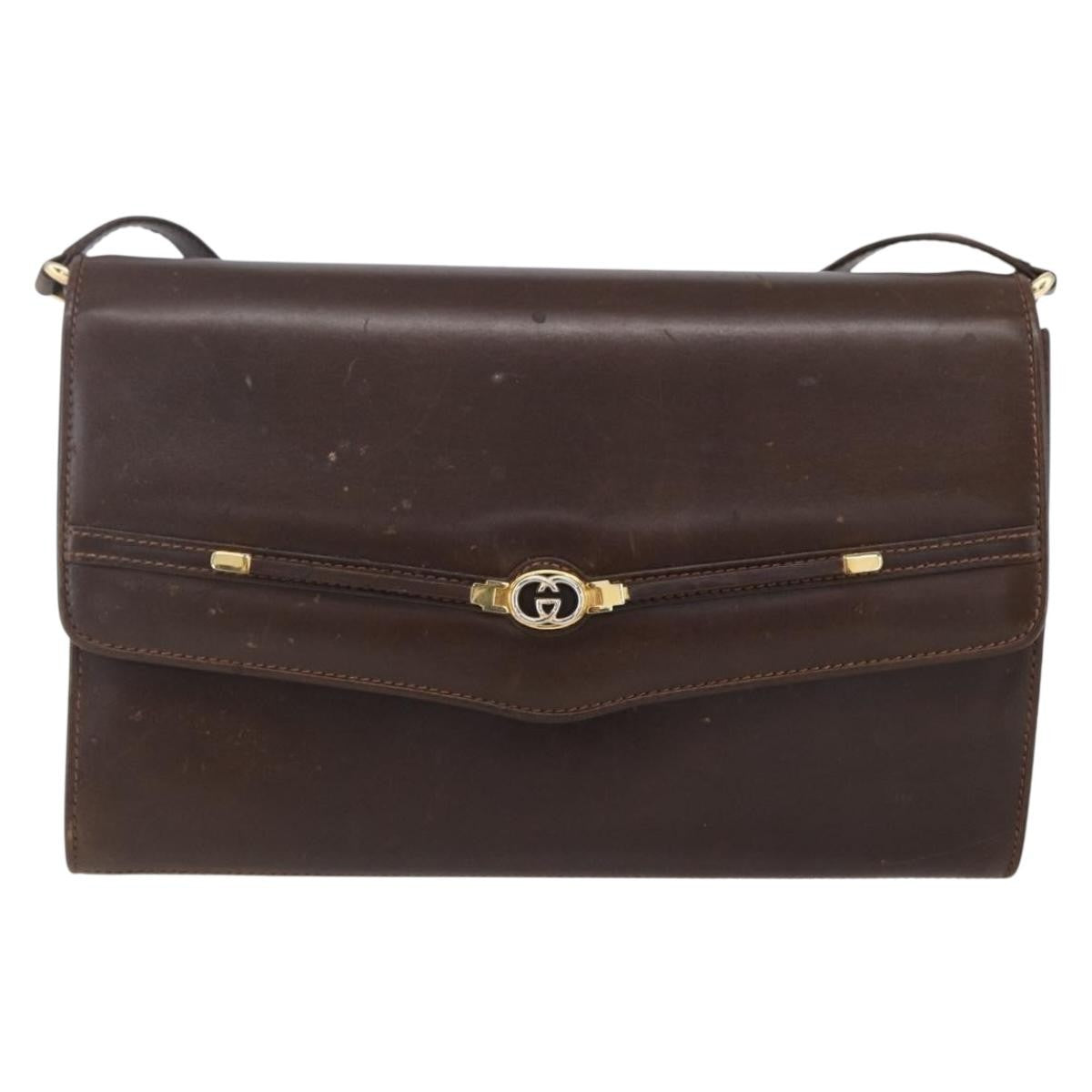 Gucci GUCCI Shoulder Bag Leather Brown Gold Authentic 152976