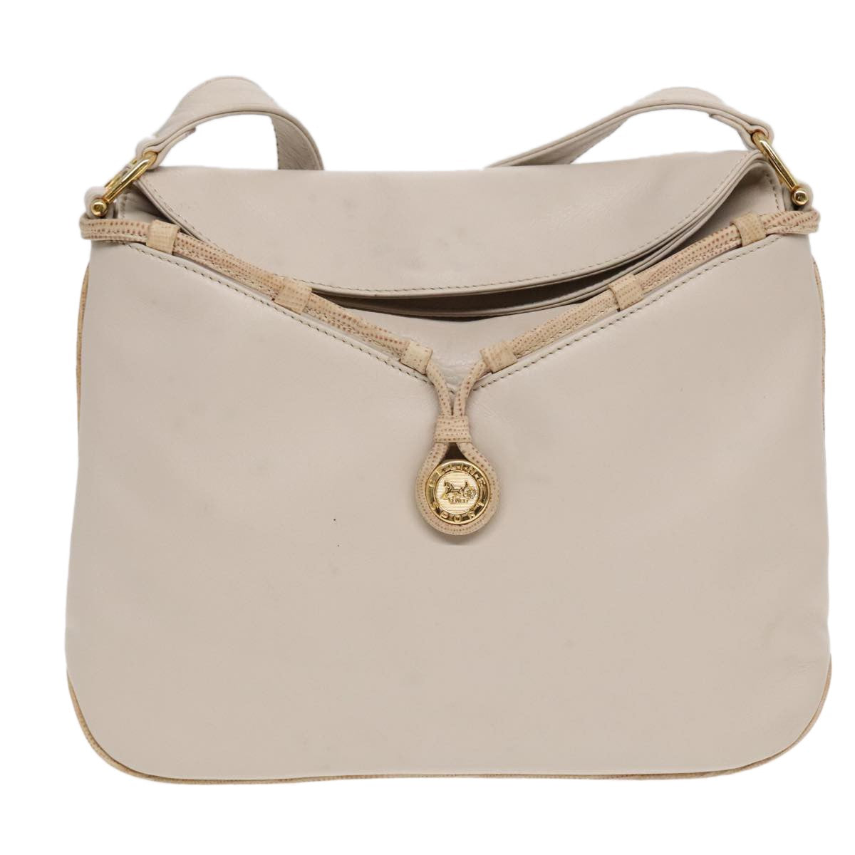 Celine CELINE Horse Carriage Shoulder Bag Leather Beige Gold Authentic 90216
