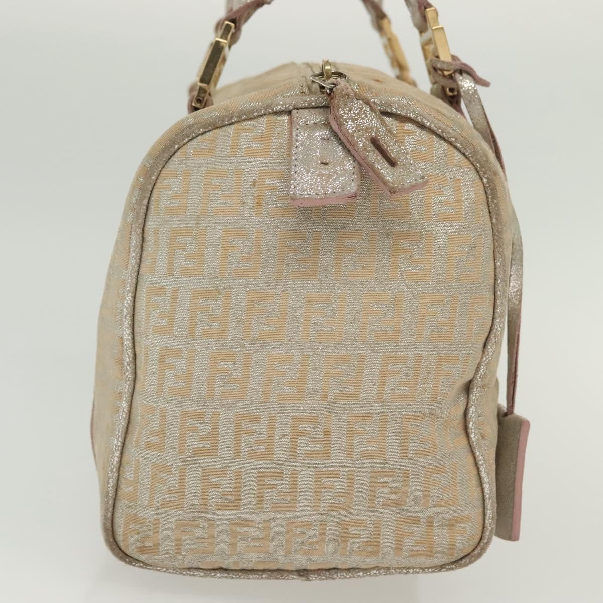 Fendi FENDI Zucchino Canvas Hand Bag Silver Gold Authentic 139411