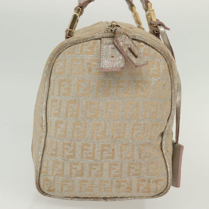 Fendi FENDI Zucchino Canvas Hand Bag Silver Gold Authentic 139411