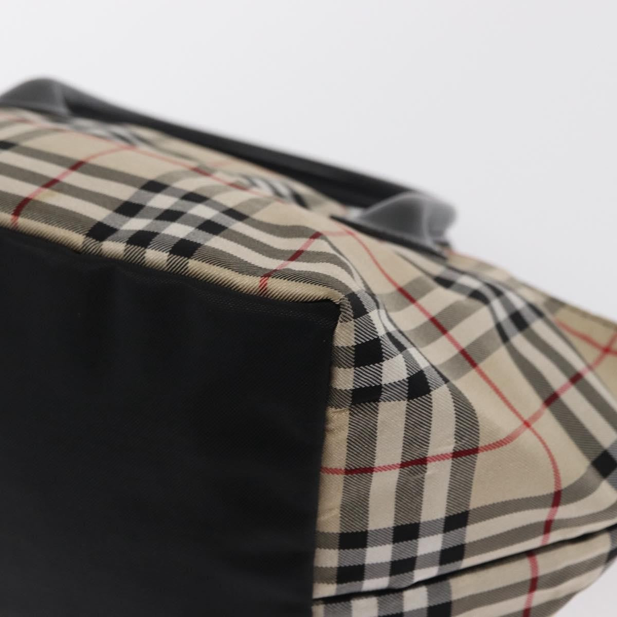 Burberry BURBERRY Nova Check Blue Label Hand Bag Nylon Beige Silver Authentic 169408