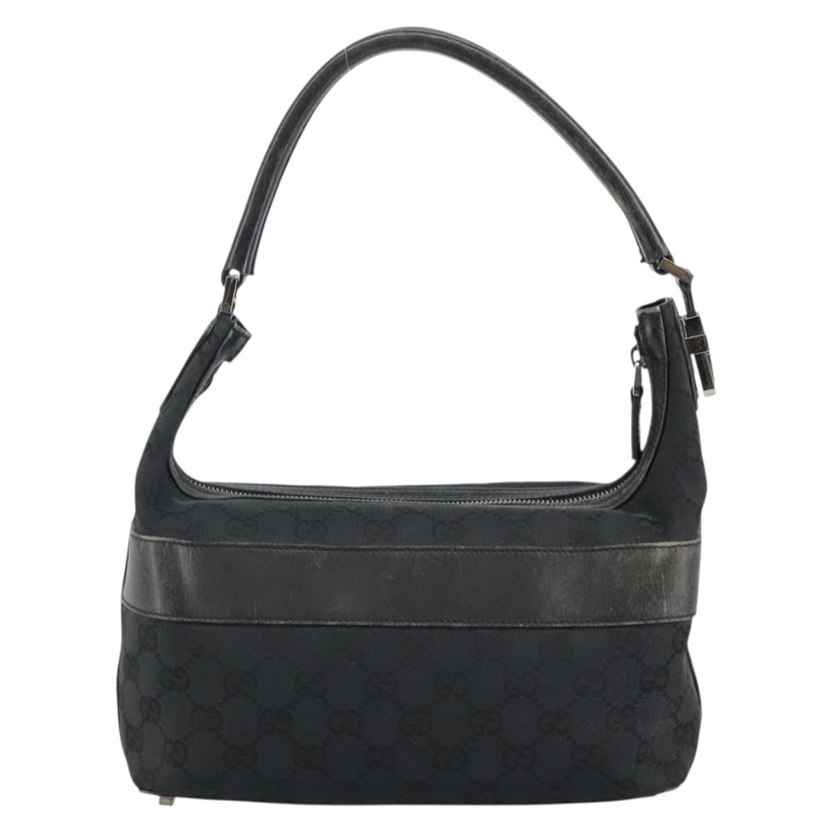Gucci GUCCI GG Canvas Shoulder Bag Black Silver 001 4302 Authentic 144270