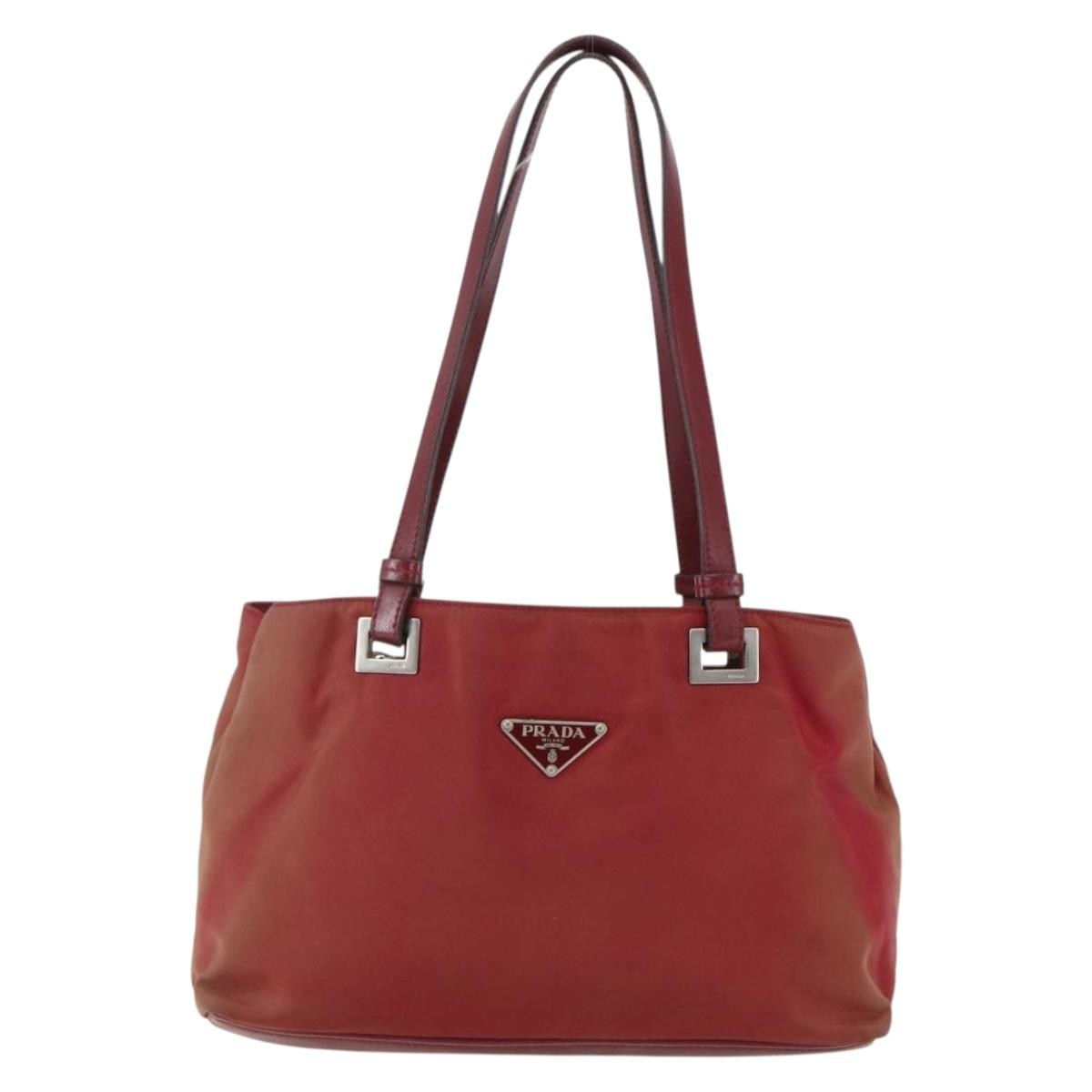 Prada PRADA Hand Bag Nylon Red Silver Authentic 170383
