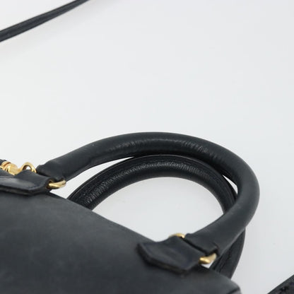 Celine CELINE Hand Bag Leather 2way Gold Navy Authentic am11231A
