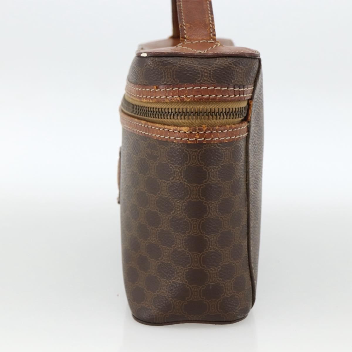 Celine CELINE Macadam Canvas Vanity Hand Bag PVC Leather Brown Gold Authentic ka2851