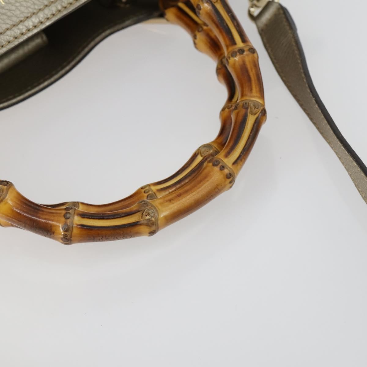 Gucci GUCCI Bamboo Hand Bag Leather 2way Beige Gold 323660 Authentic ka1163