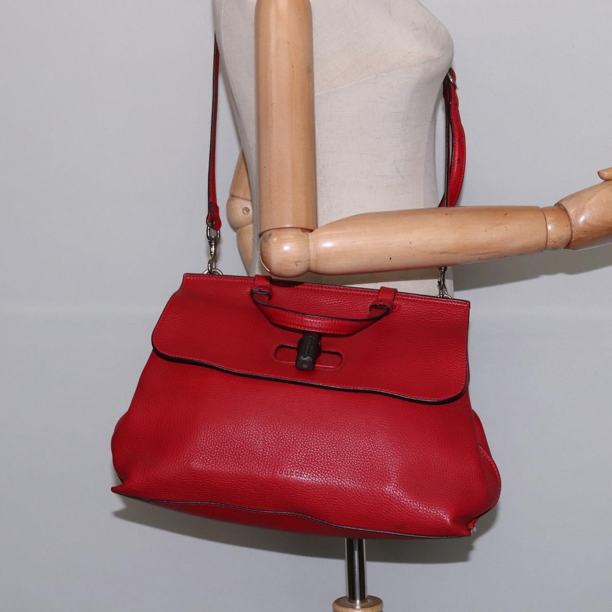 Gucci GUCCI Bamboo Daily Hand Bag Leather 2way Red Silver 392013 Authentic BA6241
