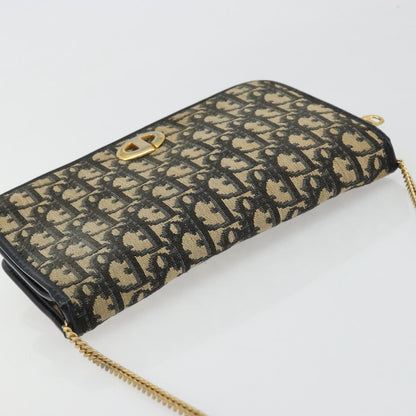 Dior Christian Dior Trotter Canvas Chain Shoulder Bag Navy Gold Authentic fm5340