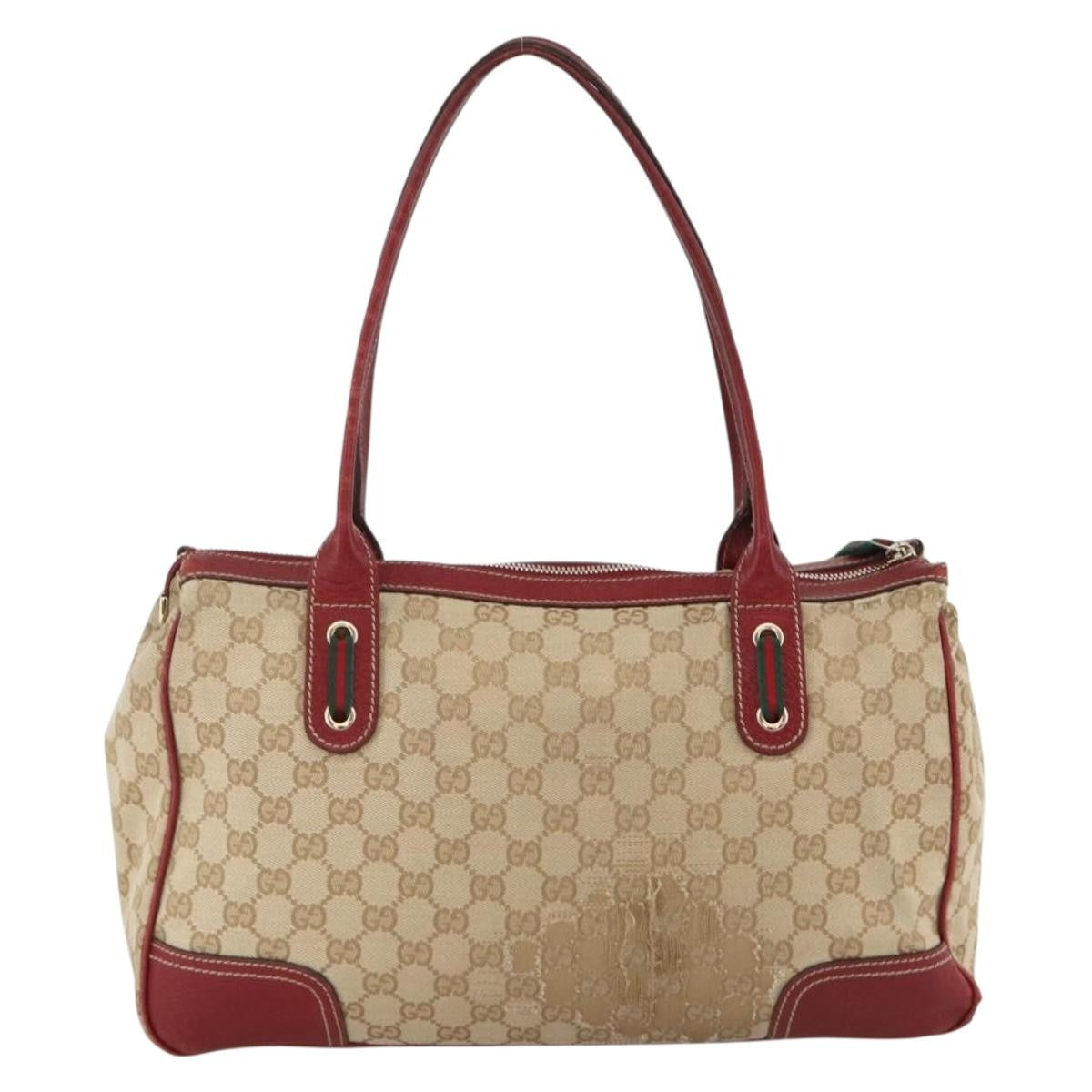 Gucci GUCCI GG Canvas Web Sherry Line Pretty Tote Bag Beige Gold 177052 Authentic fm5307