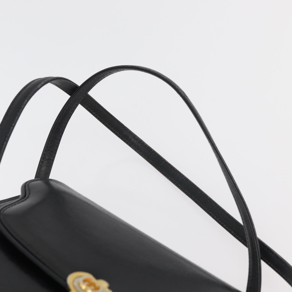 Gucci GUCCI Hand Bag Leather Black Gold Authentic ep14155
