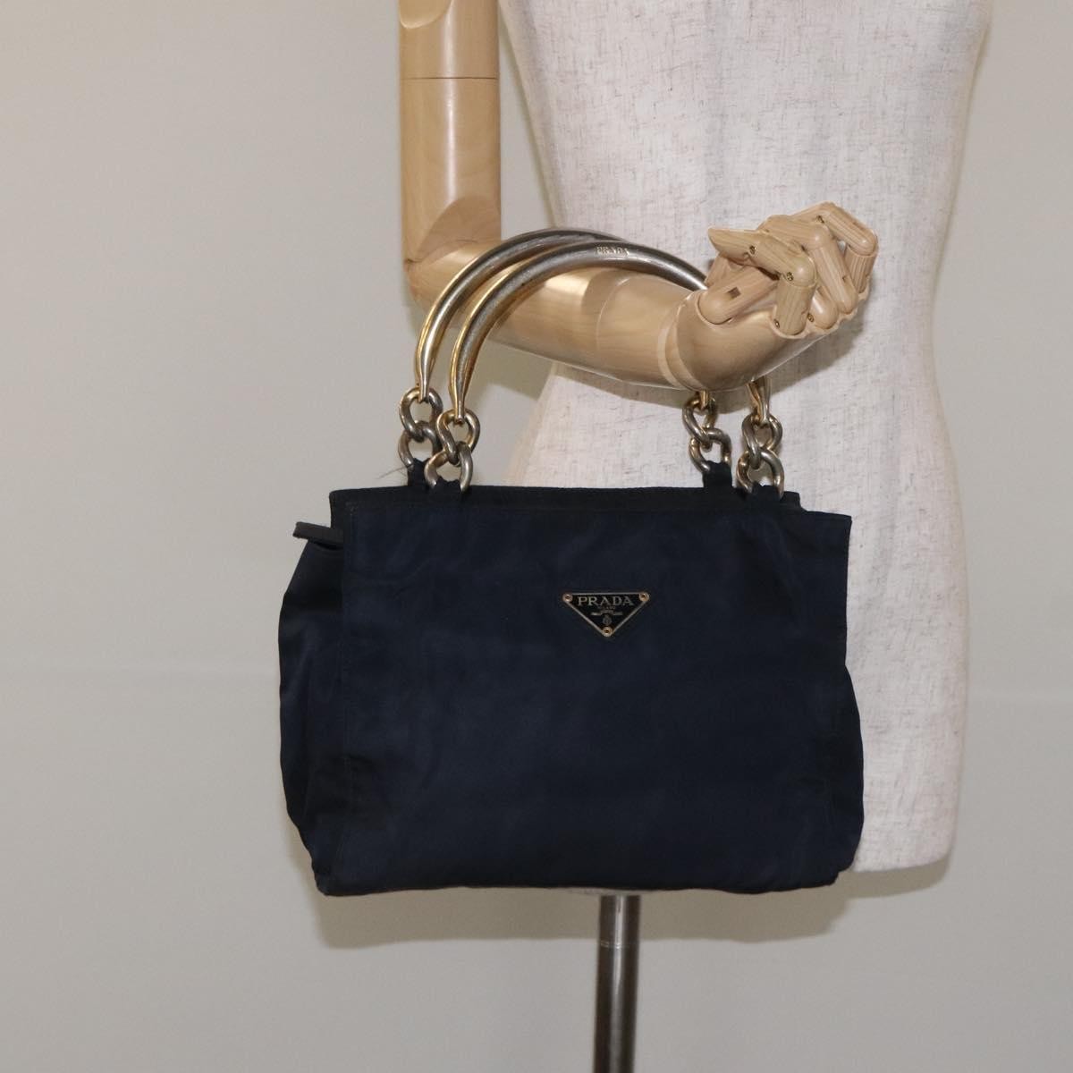 Prada PRADA Hand Bag Nylon Black Gold Authentic 127868