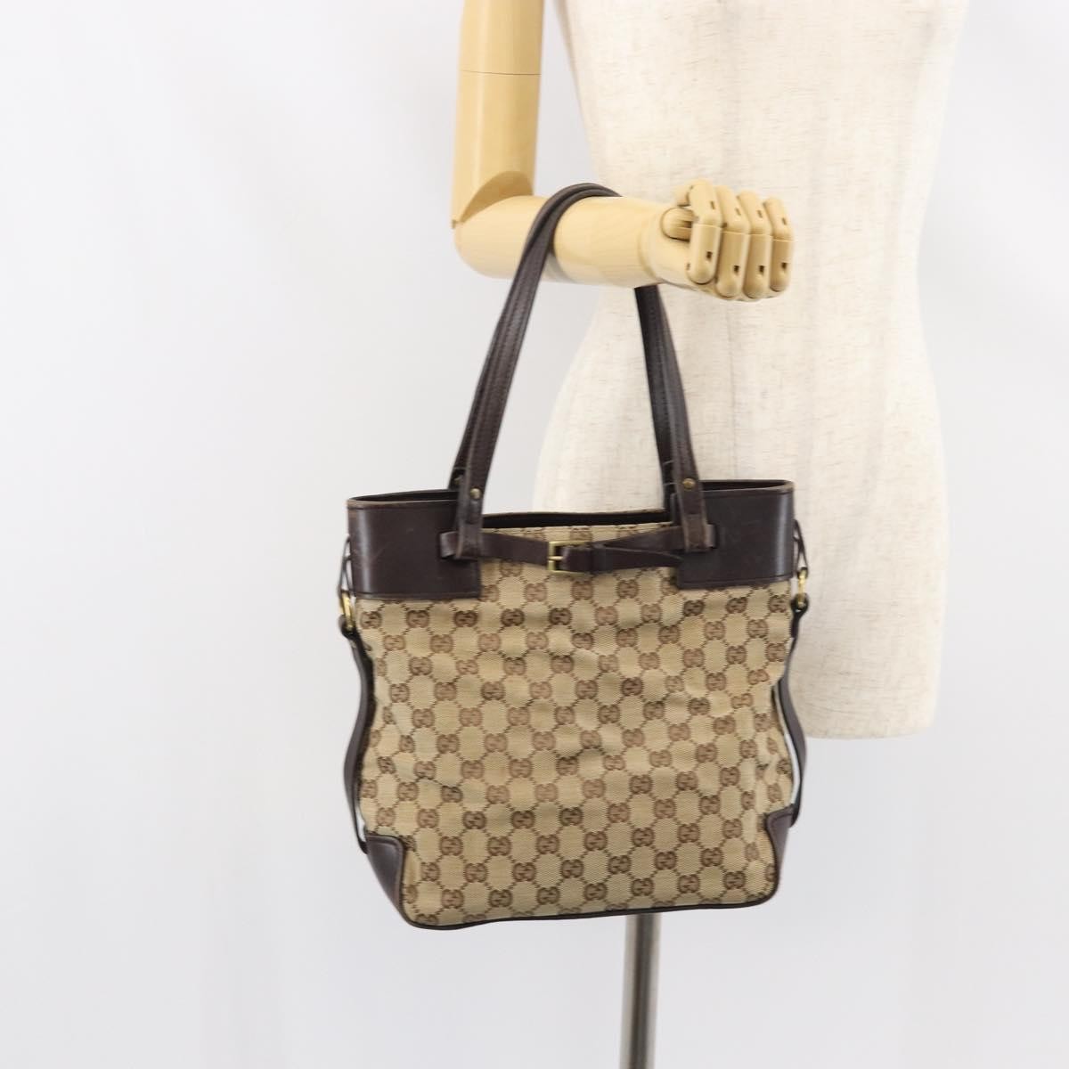 Gucci GUCCI GG Canvas Tote Bag Beige Gold 107757 Authentic ka751