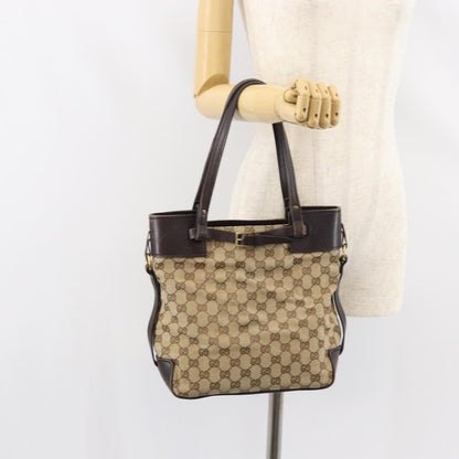 Gucci GUCCI GG Canvas Tote Bag Beige Gold 107757 Authentic ka751