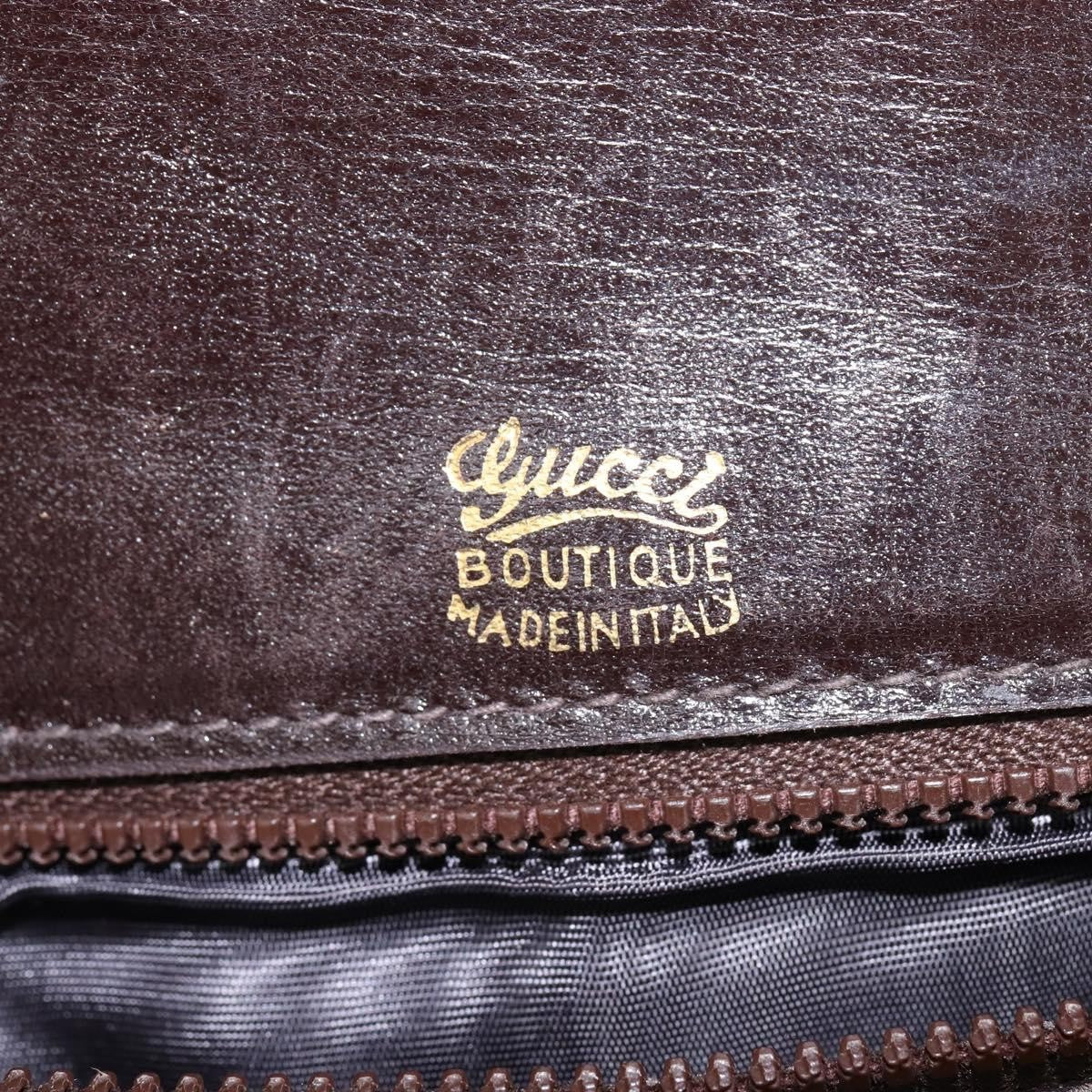 Gucci GUCCI Web Sherry Line Shoulder Bag Leather Dark Brown Gold Red Authentic ep11429