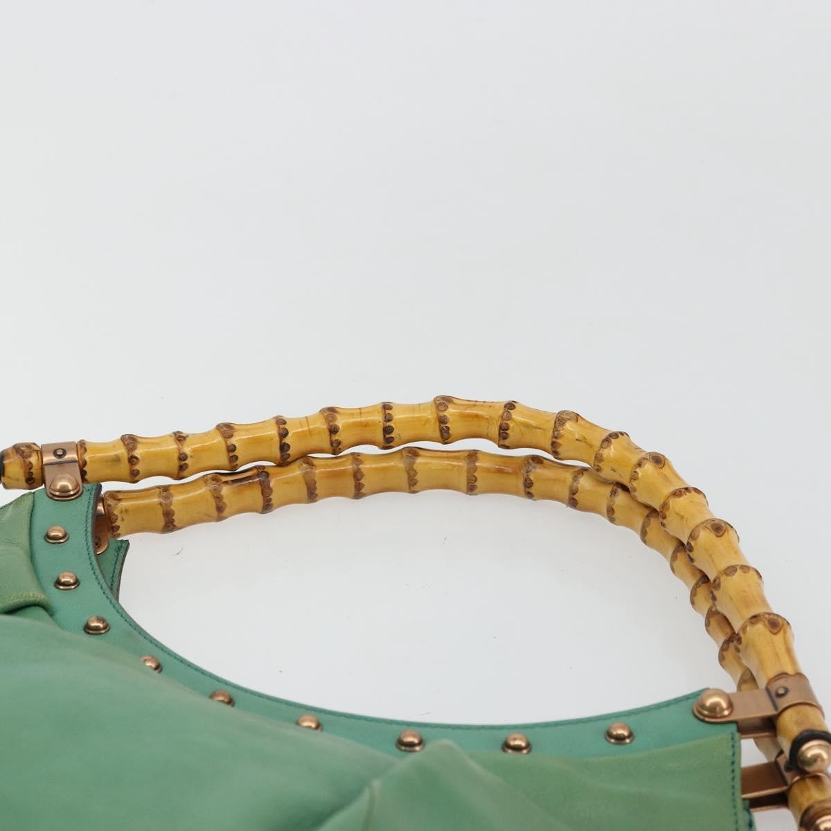 Gucci GUCCI Bamboo Shoulder Bag Leather Green Gold 124293 Authentic 180305A