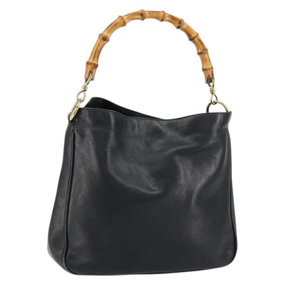 Gucci GUCCI Bamboo Hand Bag Leather Black Gold 001 0166 1638 Authentic 150344
