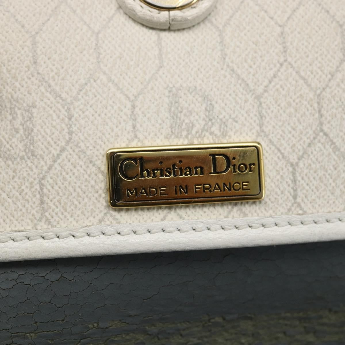 Dior Christian Dior Honeycomb Canvas Shoulder Bag PVC White Gold Authentic 170899