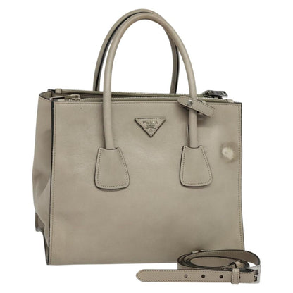 Prada PRADA Hand Bag Leather 2way Beige Silver Authentic am7940