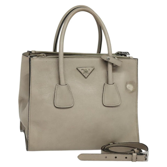 Prada PRADA Hand Bag Leather 2way Beige Silver Authentic am7940