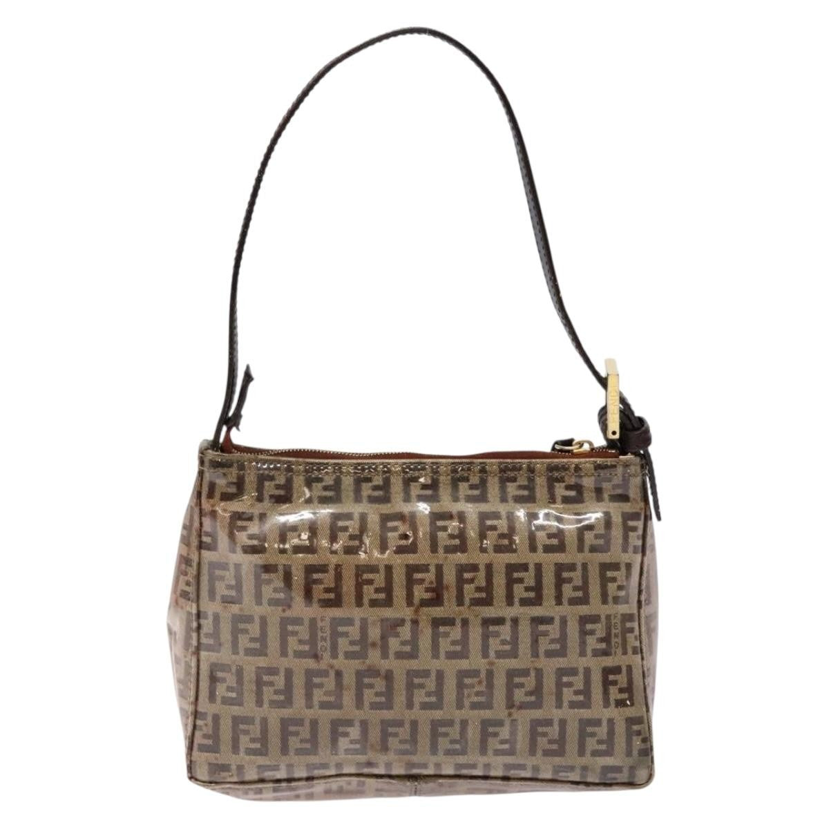 Fendi FENDI Zucchino Canvas Shoulder Bag Coated Canvas Beige Gold Authentic 136436