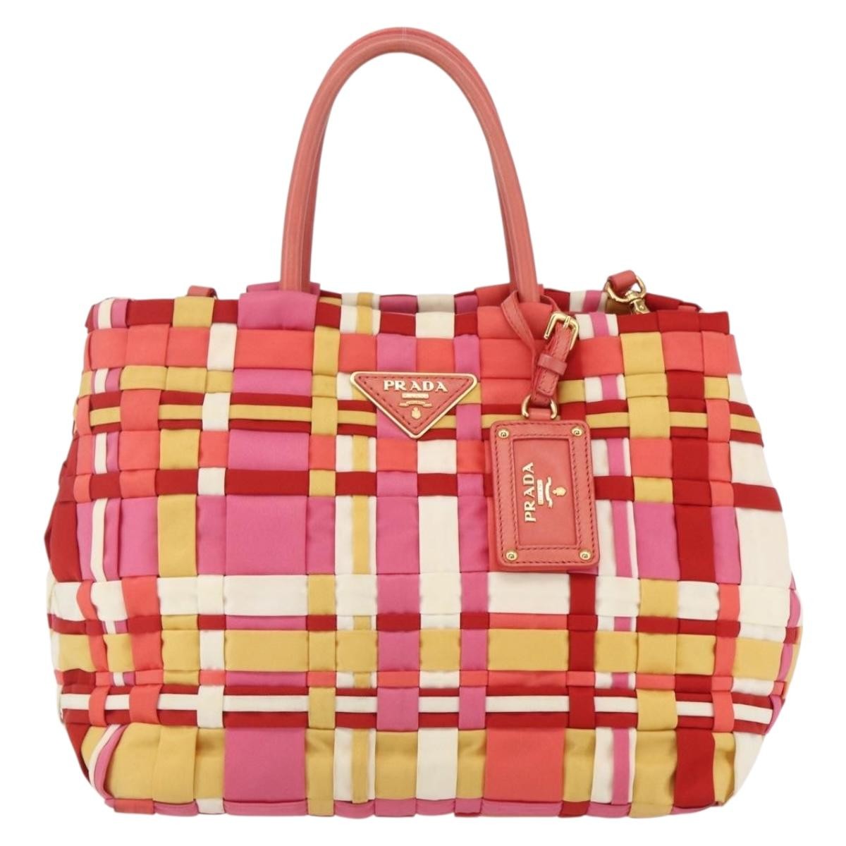 Prada PRADA Hand Bag Nylon 2way Red Gold Authentic 164691