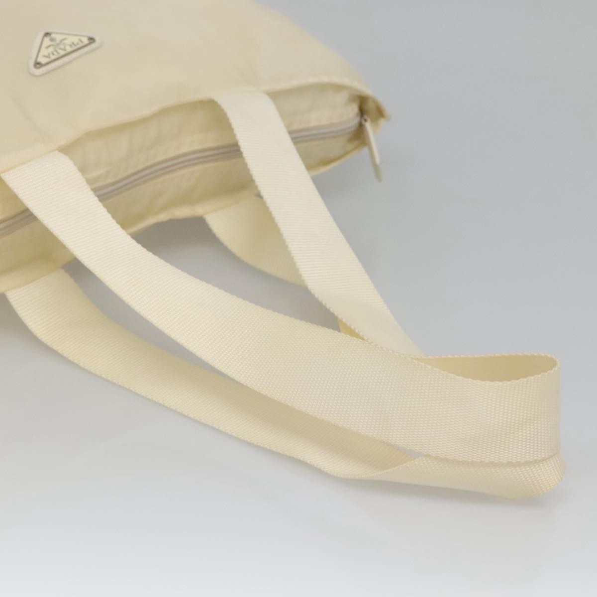 Prada PRADA Tote Bag Nylon Cream Silver Authentic bs26062