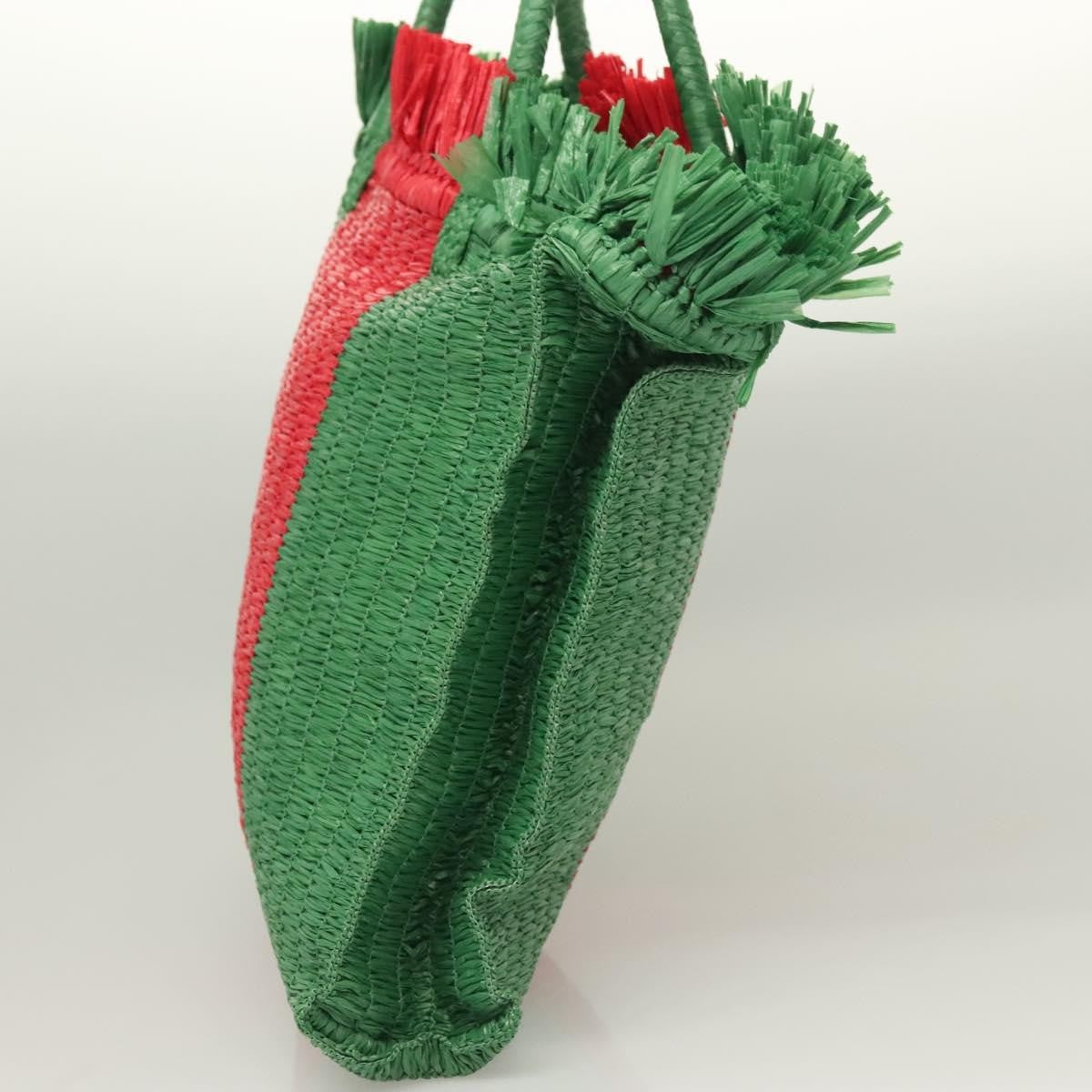 Gucci GUCCI Hand Bag Straw Green Red 524810 Authentic bs26626